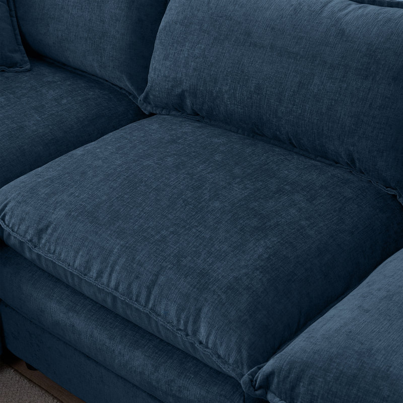 Canapé modulaire de 105 po en tissu de chenille rembourré de 105 po avec canapé à 3 places et repose-pieds, Chenille bleu