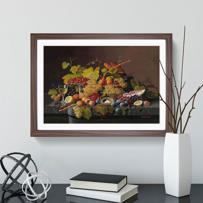 Still Life with Flowers and Fruit Vol.8 by Severin Roesen - Picture Frame Painting, 48cm H x 65cm W x 2cm D, Walnut