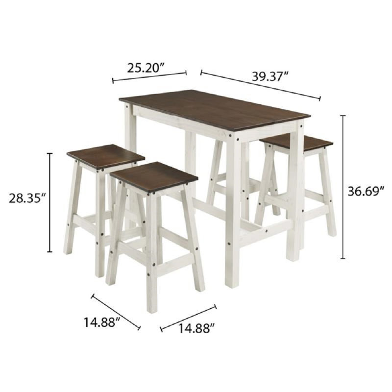 Poppy-Jo 4 - Person Pine Solid Wood Top Four Leg Dining Set, Brown/Antique White