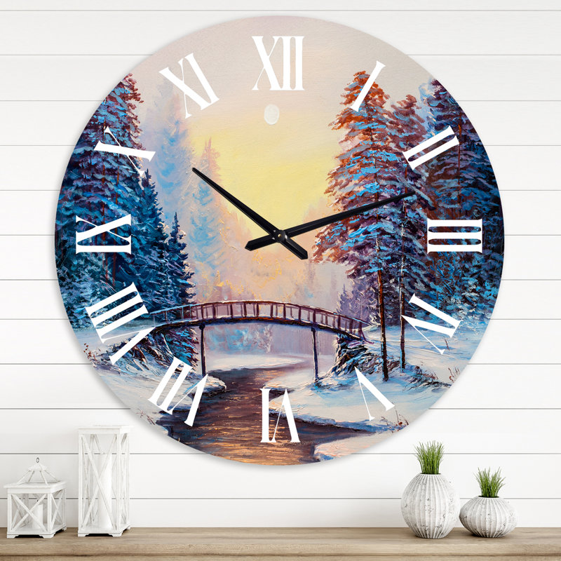 Petit pont et paysage enneigé - Horloge murale traditionnelle, Moyenne
