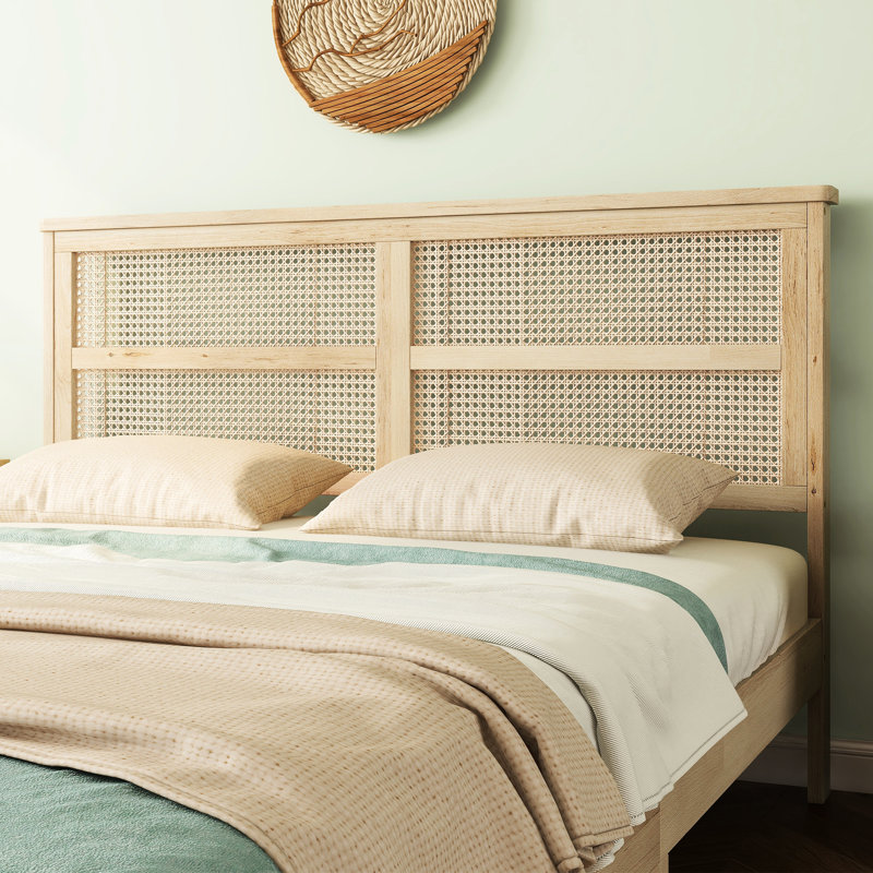Queen Size Rubberwood Bed With Stylish Headboard And Robust Framework Oak White Charming Versatile Functionality