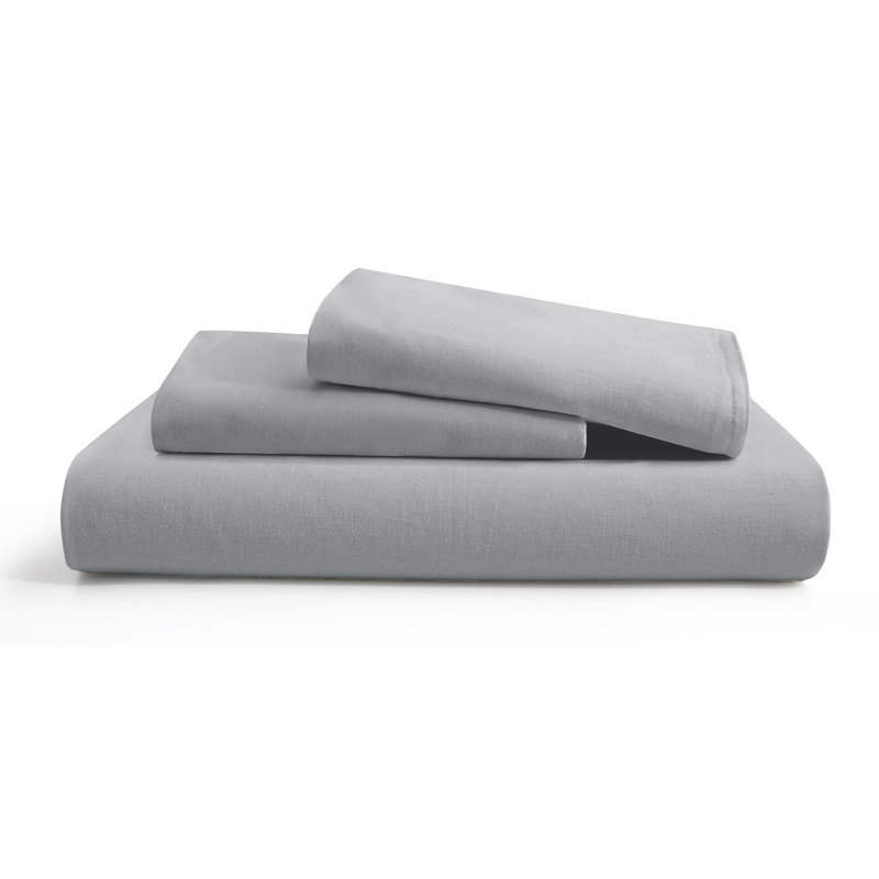 Linen and Cotton Duvet Cover with Pillowcase, Queen Duvet Cover + 2 Standard Pillowcases, Light Gray