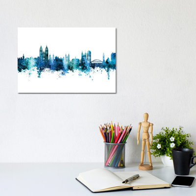 Magdeburg Deutschland Skyline Blue Teal by Michael Tompsett - Wrapped Canvas Print