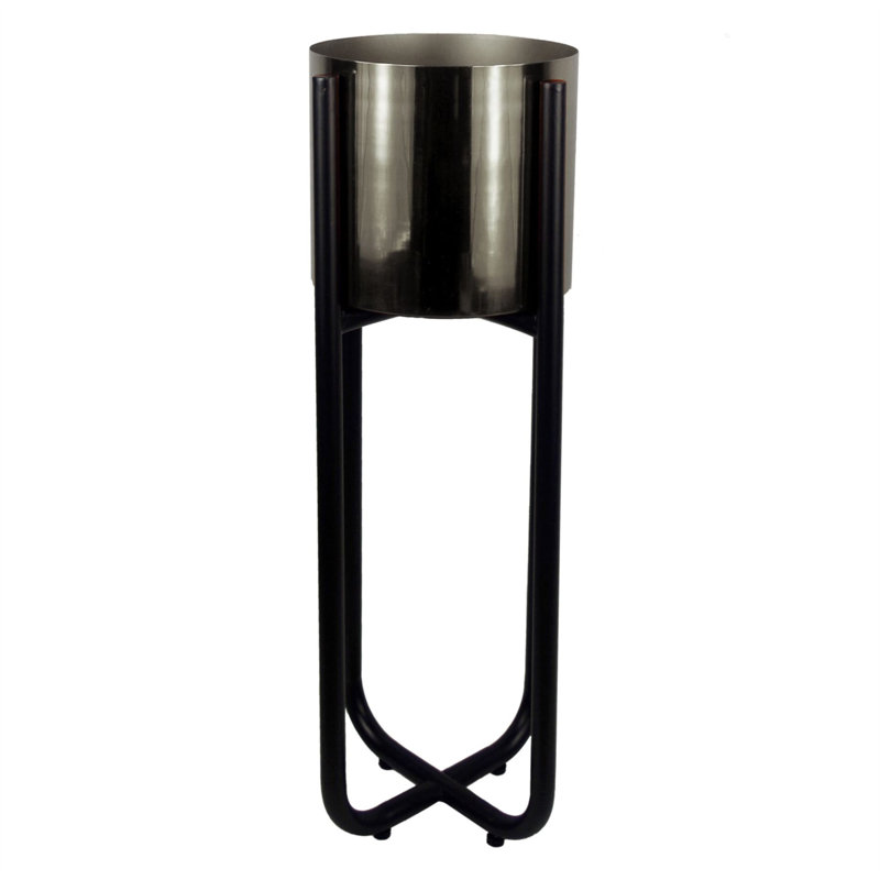Fernly Handmade Metal Cachepot, Black/Silver