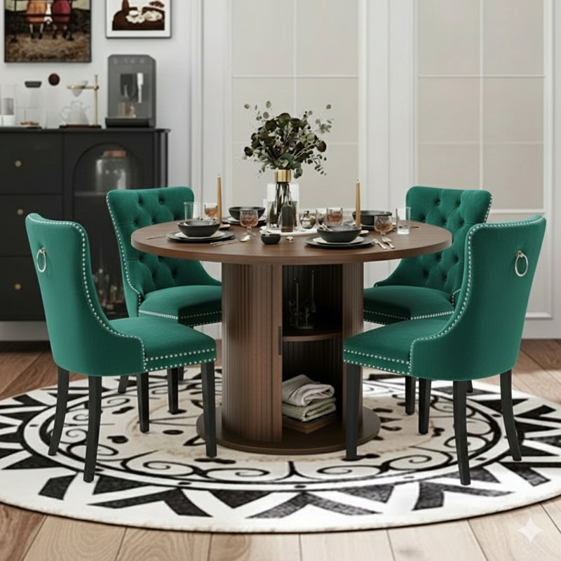 Ensemble de table de salle à manger 5 pièces pour 4 à 6 personnes, Vert / noir
