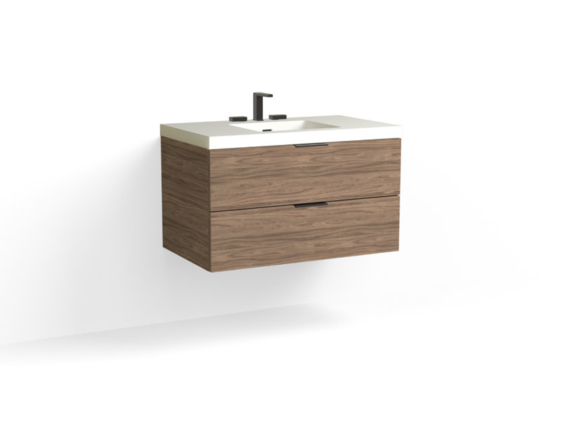 Avila 36" W Wall Mounted Single Bathroom Vanity, Glossy White/8" Widespread, Biondo, Satin Nickel