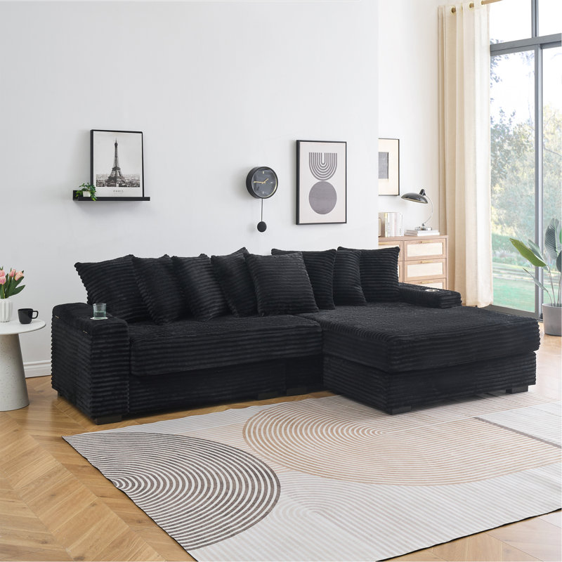 Canapé en velours côtelé, accoudoir avec porte-gobelet et fonction de rangement, fauteuil inclinable à gauche et à droite, convient au salon, à la chambre à coucher et au salon
