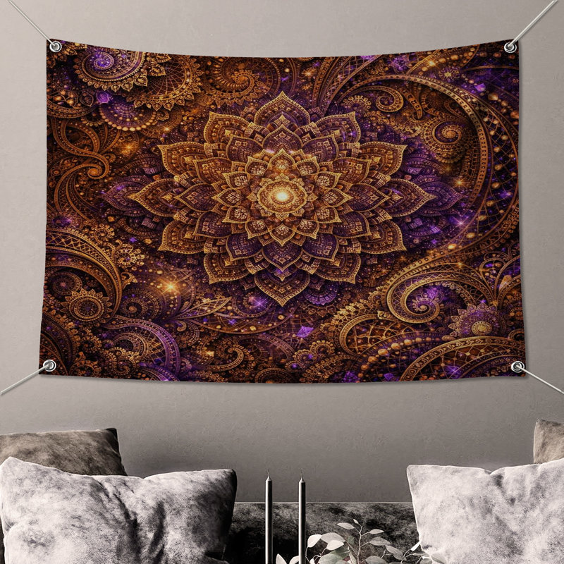 Tapisserie murale complexe «Amitoj» - décoration murale Mandala, 50in H x60in W with 4 Grommets