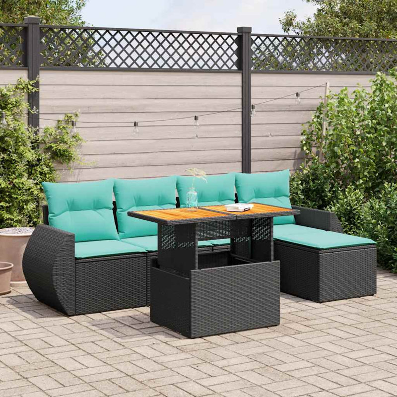  Ensemble de canapé de patio 6 pièces avec coussins en rotin de polyester