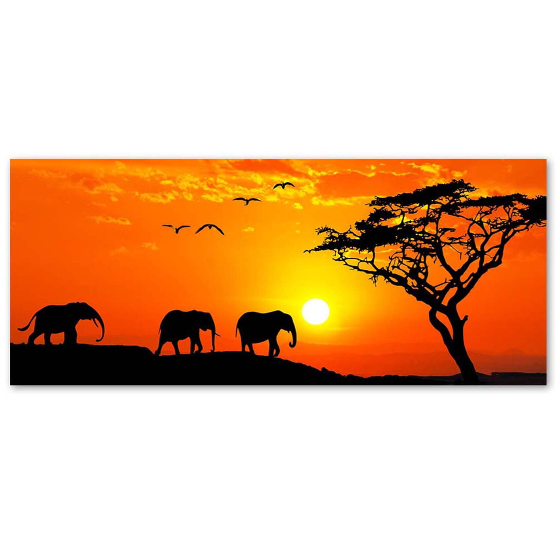 Leinwandbild Africa Sunset Elephants