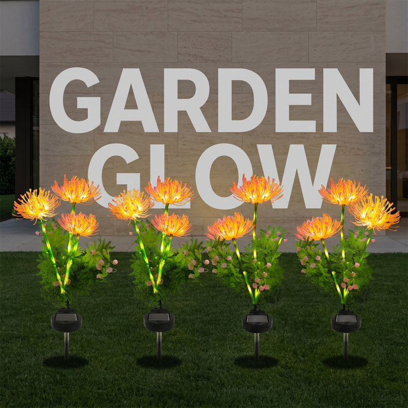Paquet de 4 lumières de jardin solaires en roseau, DEL chaude, fleur et tige étanches IP65, marche / arrêt automatique, décor de jardin