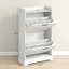 Armoire à chaussures mince avec 2 tiroirs rabattables et tablettes réglables, pouvant accueillir 8 paires, commode au fini blanc vieilli, convient au look