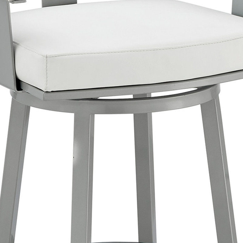 Chaise à hauteur de bar pivotante en faux cuir et fer, Siège blanc / cadre gris