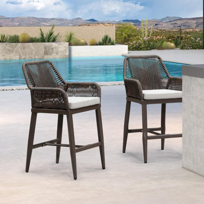 Ensemble de 2 tabourets de bar et de comptoir modernes en aluminium avec coussin, pour l'intérieur et l'extérieur