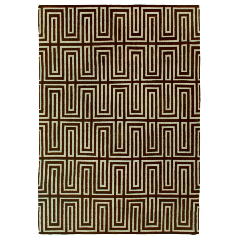 Geometric Flatweave Are Rug in Brown/Ivory, Rectangle 9'6" x 13'6"