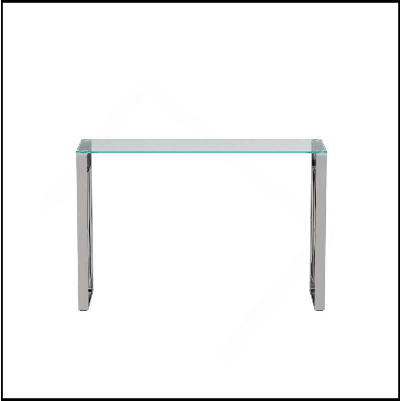 Console en verre d'acier inoxydable, table d'appoint repas argentée transparente BS-02 S, Argent argent