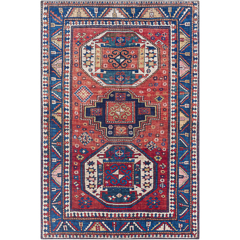 Tapis bleu marine / rouge Broden, Rectangle 7 pi 6 po x 9 pi 6 po