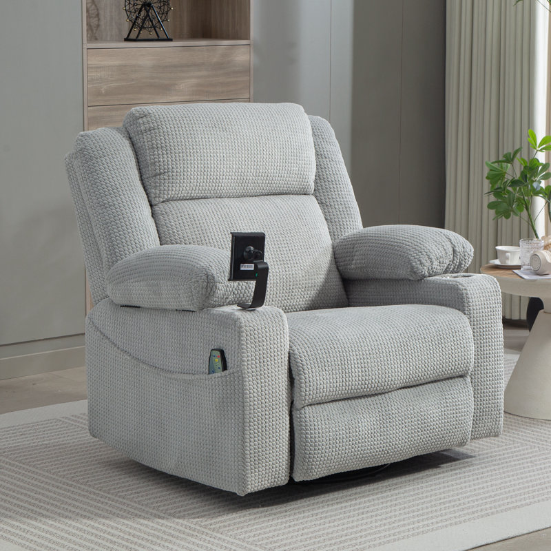 Fauteuil inclinable pivotant électrique surdimensionné de 39,3 po de largeur avec chaleur et massage, Gris