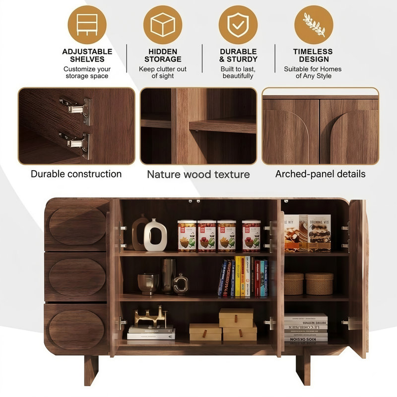 59"Walnut Cabinet Sideboar