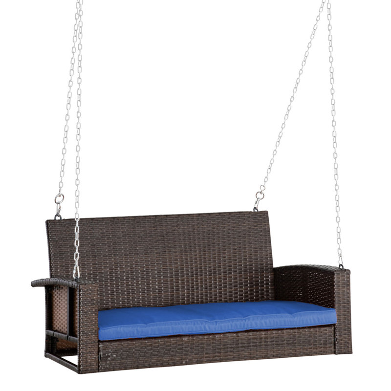 Banc de balançoire en osier pour 2 personnes avec coussins de jardin, Bleu