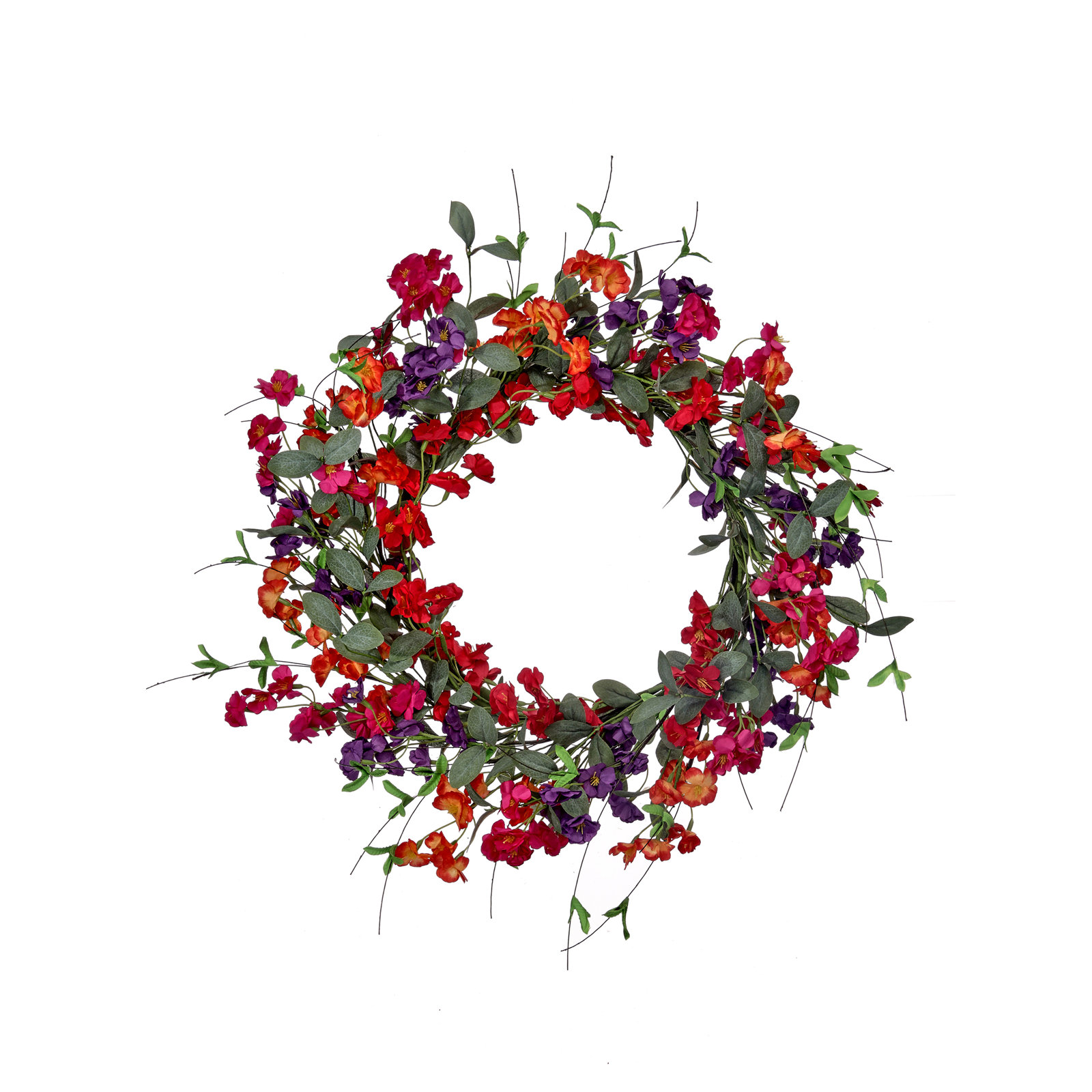 24"Mini Garden Blossom Wreath, Orange, Red, Purple, Pink