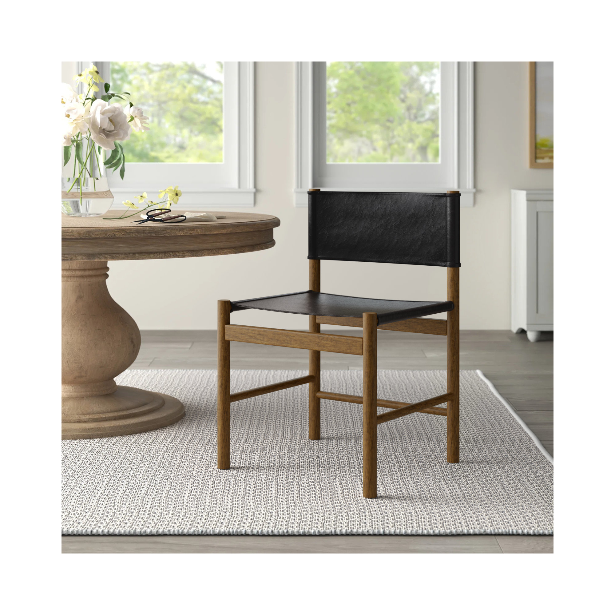 Matisse Leather Dining Chair, Black, Vintage Natural