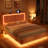 Upholstered Platform Bed with LED Lights, Charging Port, Floating Bed-500637188-510340983