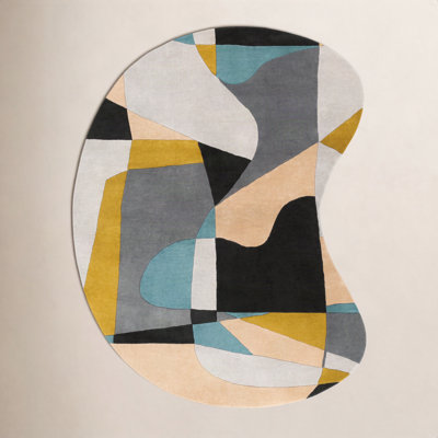 Gaye Gray Khaki Teal Hand-Tufted Geometric Rug