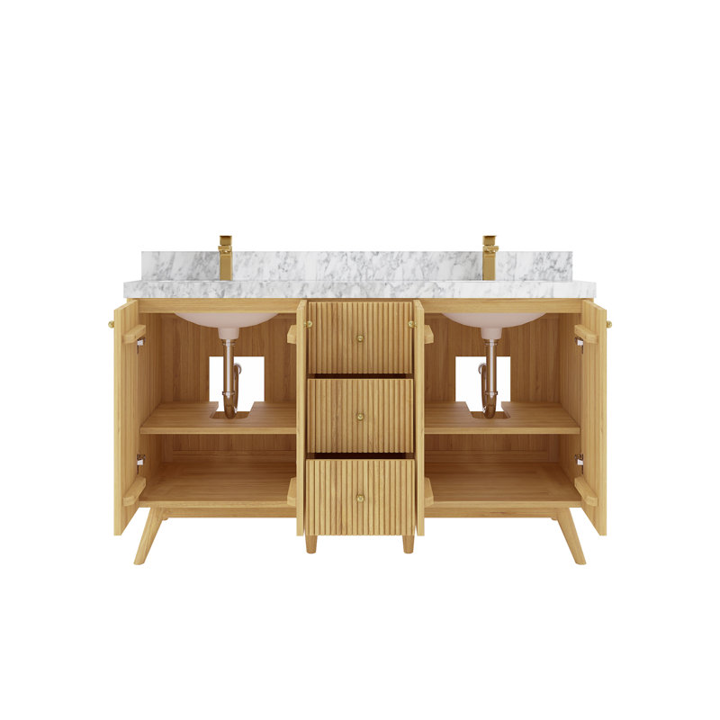 Dietger 60'' Double Bathroom Vanity with Top, Carrara Marble