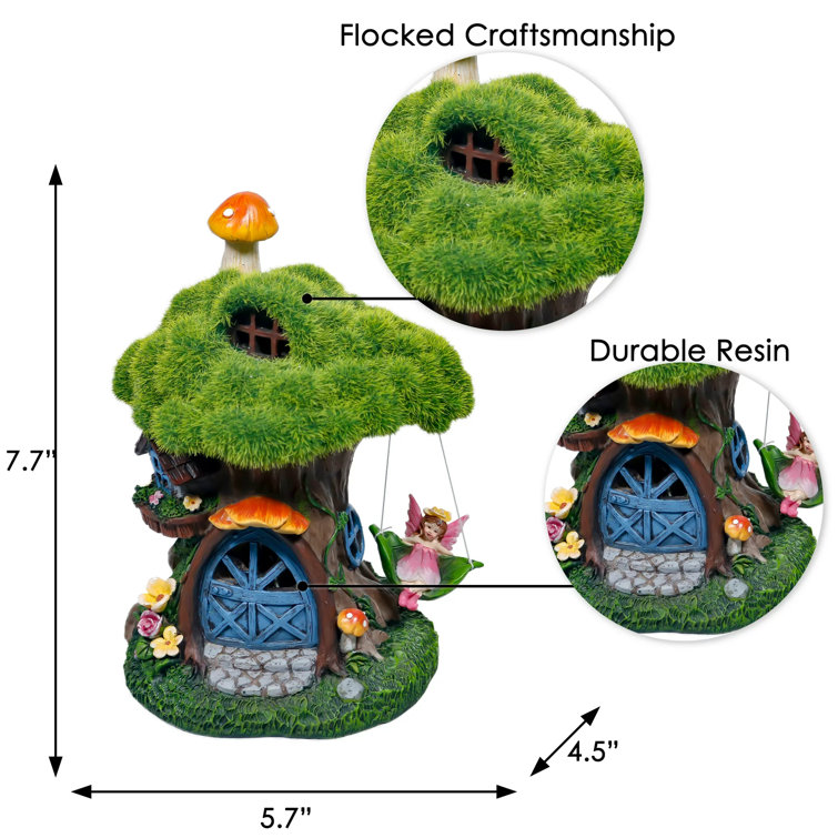 TERESA'S COLLECTIONS Mushroom Garden Statues with Solar Light, Cute Flocked  Fairy House Accessories Resin Cottage Figurines Lawn Ornaments Outdoor