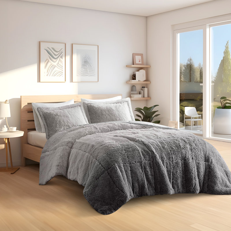 Ensemble d'édredon en polyester , Édredon double / grand + 2 taies décoratives sta, Gris