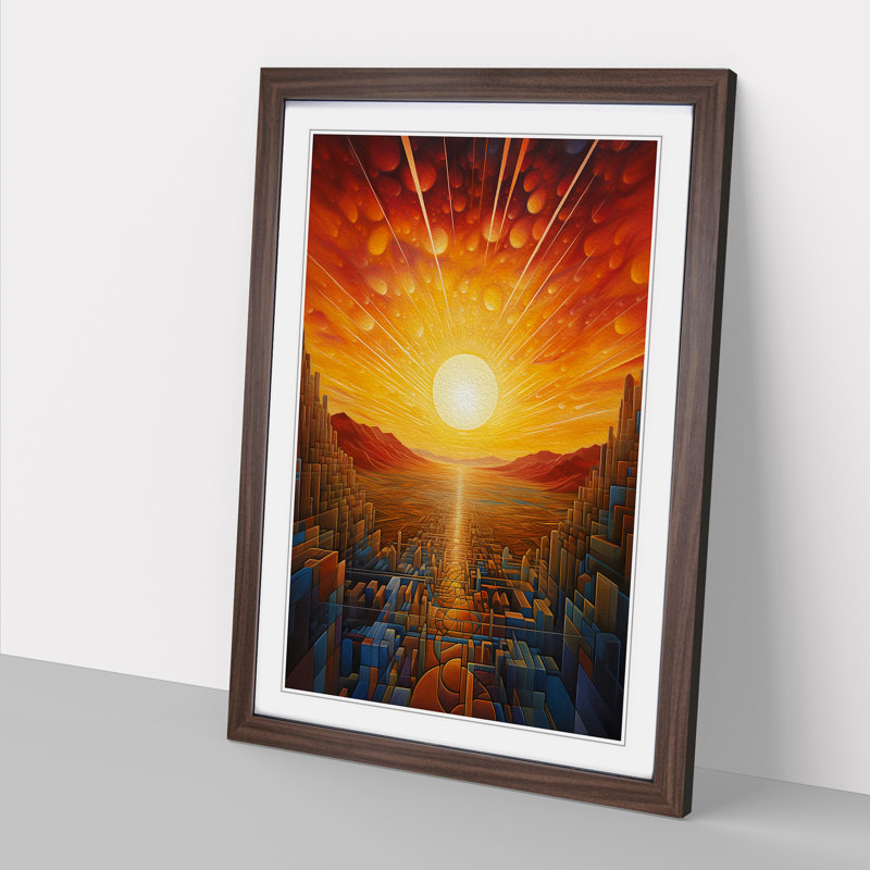 Sunrise Futurism - Single Picture Frame Print on Wood, 46cm H x 34cm W x 2cm D, Walnut