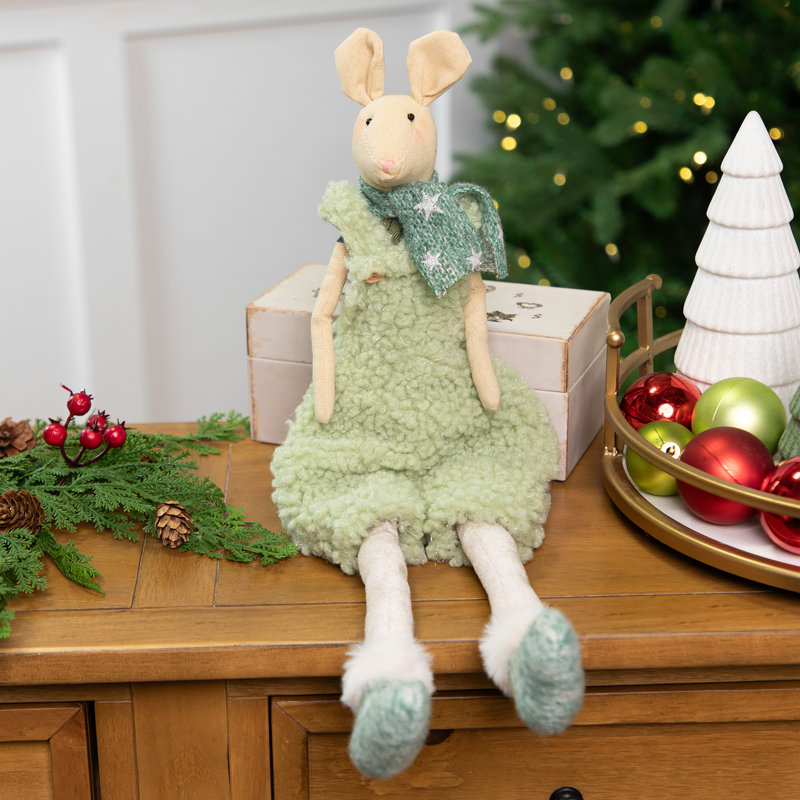 Sitting Boy Mouse In Overalls With Dangling Legs Christmas Figure - 18"