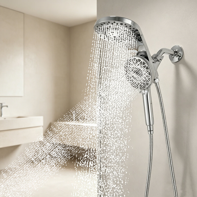 Chrome Magnetic Dual Shower Head With Handheld Sprayer And Waterfall Mode, Chrome