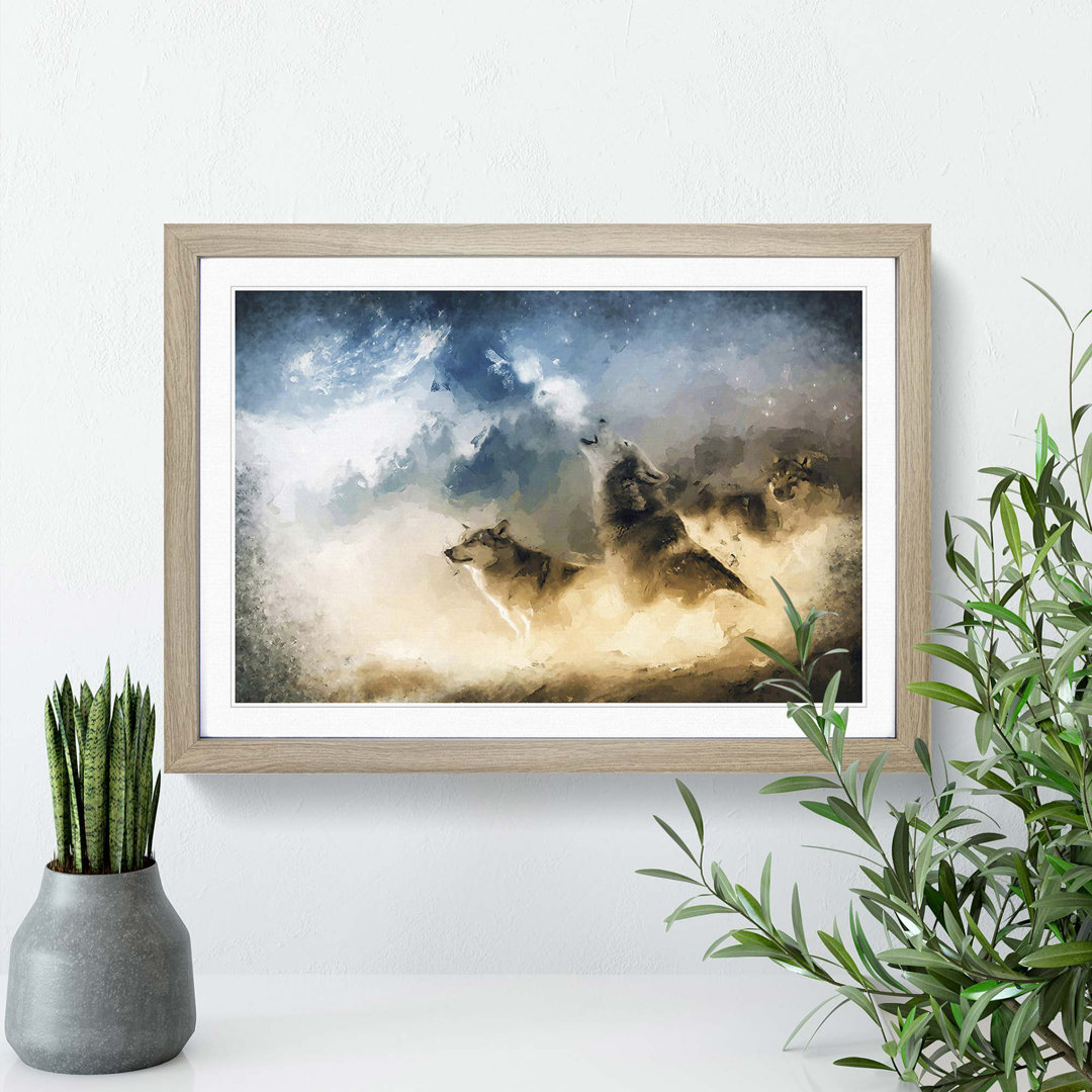 Wolves Howling in the Forest in Abstract - Framed Print