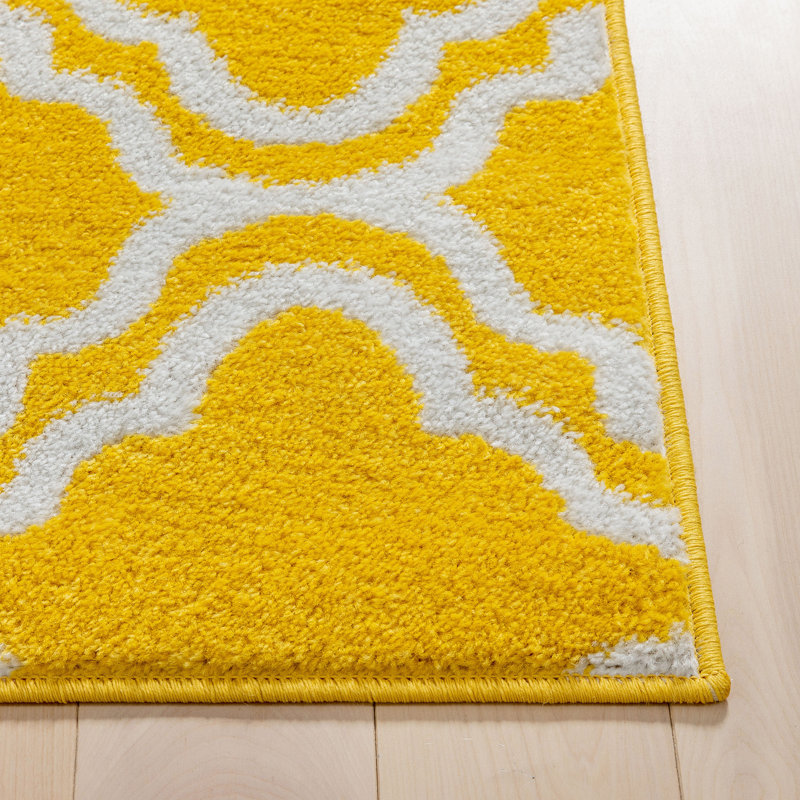 Arbaaz Star Bright Yellow/White Kids Trellis Playroom Rug, Runner 60 x 220cm