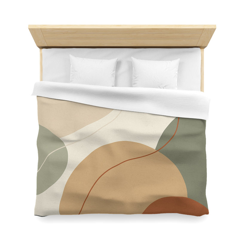Microfiber Duvet Cover Boho Style, Design 12, King Duvet Cover, Natural/Green/Orange/White