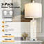 Lampe de table moderne en verre 28 po avec veilleuse, ports de charge USB et Type-C, abat-jour en tissu blanc, conception à 2 lumières-1461816351