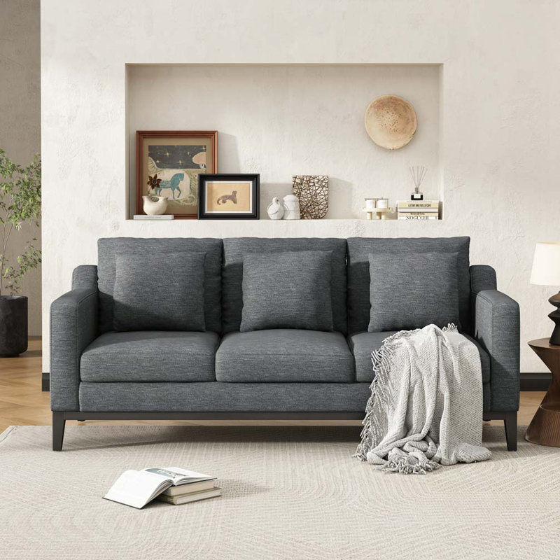 Canapé 3 places avec pieds en bois, Gris anthracite