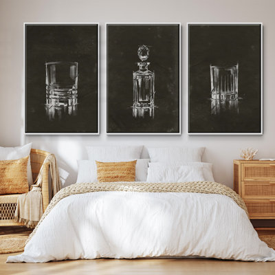 Ensemble de 3 pièces cristal Barware V encadré sur toile