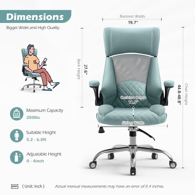 Maliky Office Chair with Headrest, Turquoise