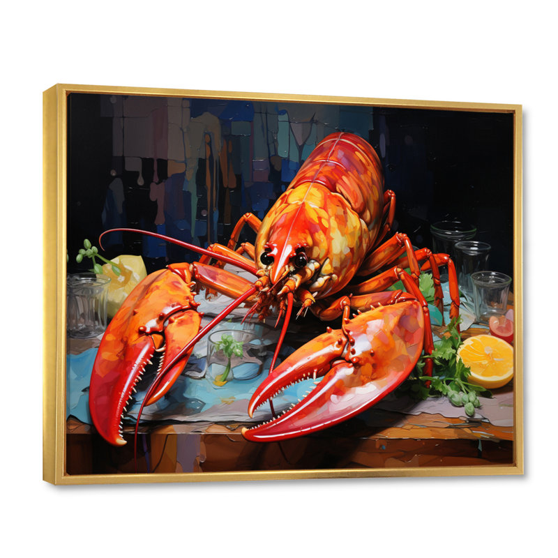 Red Lobster Meal Framed On Canvas Print, Cadre flottant doré, H 12 po x l 20 po x P 1 po