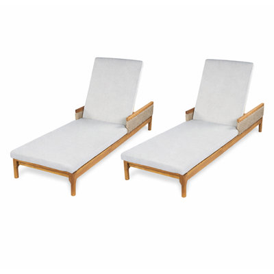 Ensemble de 2 chaises longues d'extérieur en bois d'acacia massif 76,8 po avec coussins gris et osier gris clair pour le jardin, la terrasse, la piscine, l'osier naturel et gris clair
