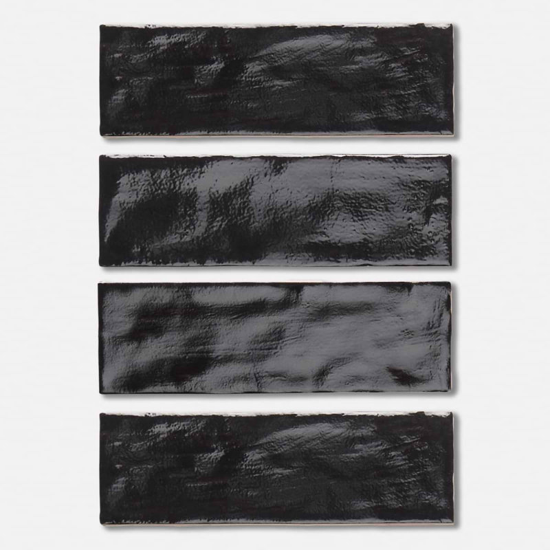 Montauk 2x8 Mixed Finish Ceramic Tile, Jet Black