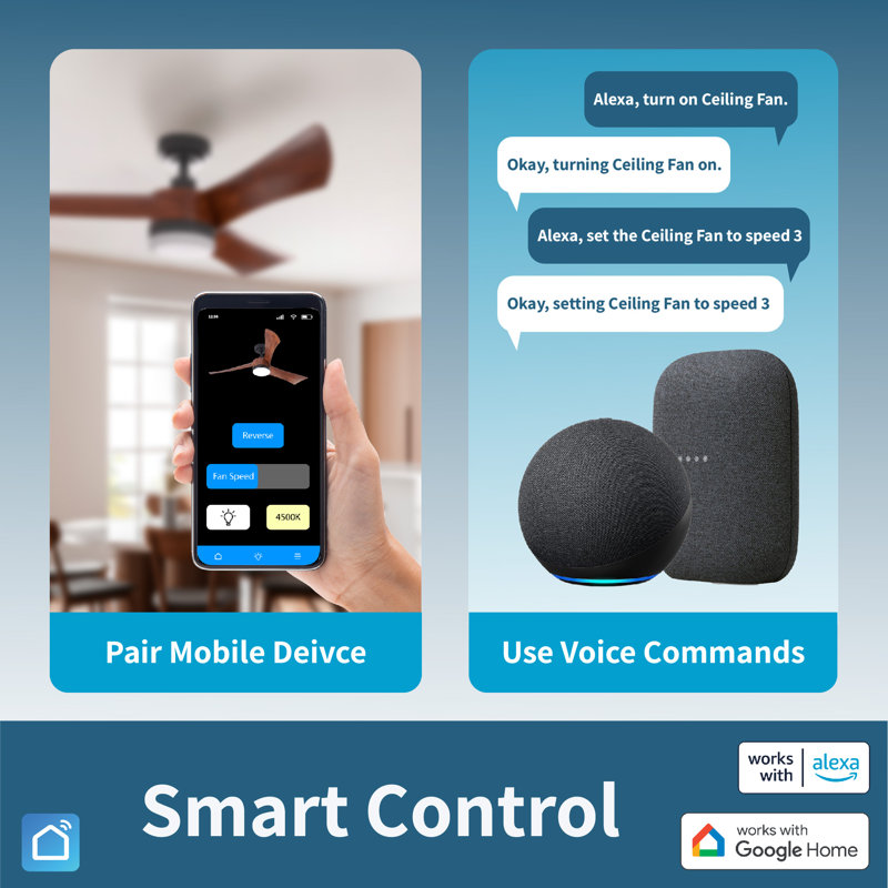 ONE Smart Modern All Season 54" Ceiling Fan with LED Light, Remote, Reversible and Compatible with Alexa/Google 6 Speeds and Light Kit included
