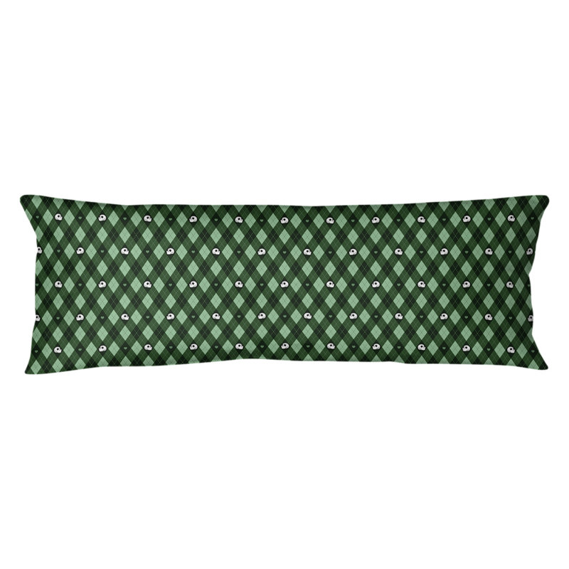 Coussin lombaire argyle crânes, Bourre en polyester, Molleton moelleux, Vert