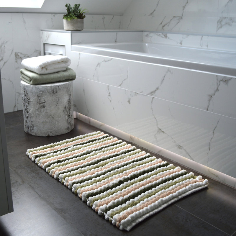Alisbha Striped Chunky Bobble Bath Mat, Green