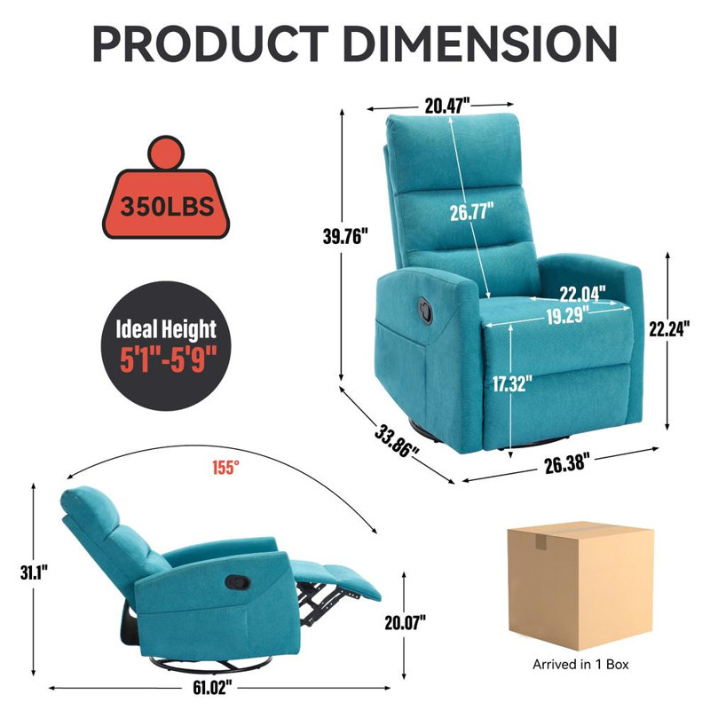 Modern Rocking Swivel Recliner, Blue