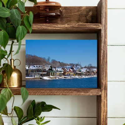Schuylkill River Boathouse Row In Winter Snow Bright Blue Cloudless Sky Philadelphia Pennsylvania Usa Classic Retro Vintage City Wall Art