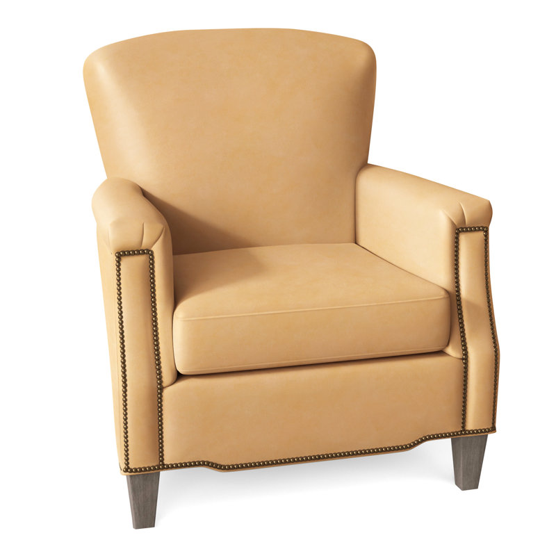 Vincent Armchair, French Natural, Stone, Aspen Lenado Brown Genuine Leather